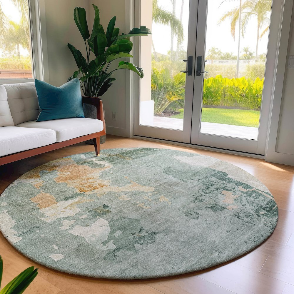 Luxury Washable Indoor/Outdoor Bresca Seafoam 8' x 8' Round Rug