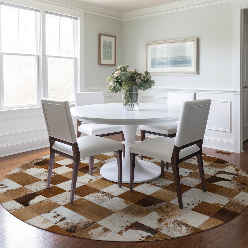 Luxury Washable Indoor/Outdoor Bozeman Brown 8' x 8' Round Rug