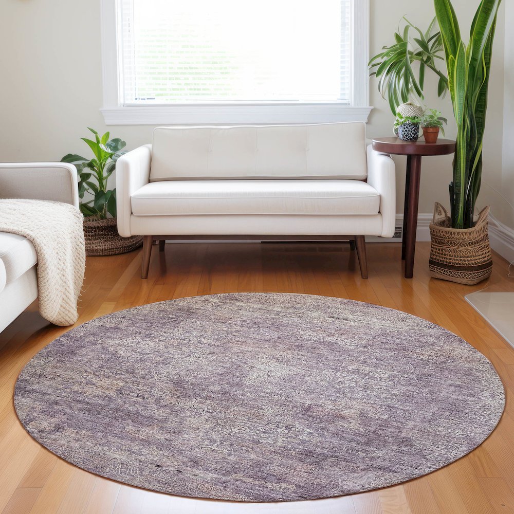 Luxury Washable Indoor/Outdoor Burano Plum 8' x 8' Round Rug