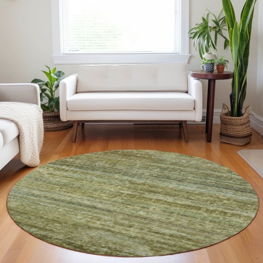 Luxury Washable Indoor/Outdoor Burano Olive 8' x 8' Round Rug