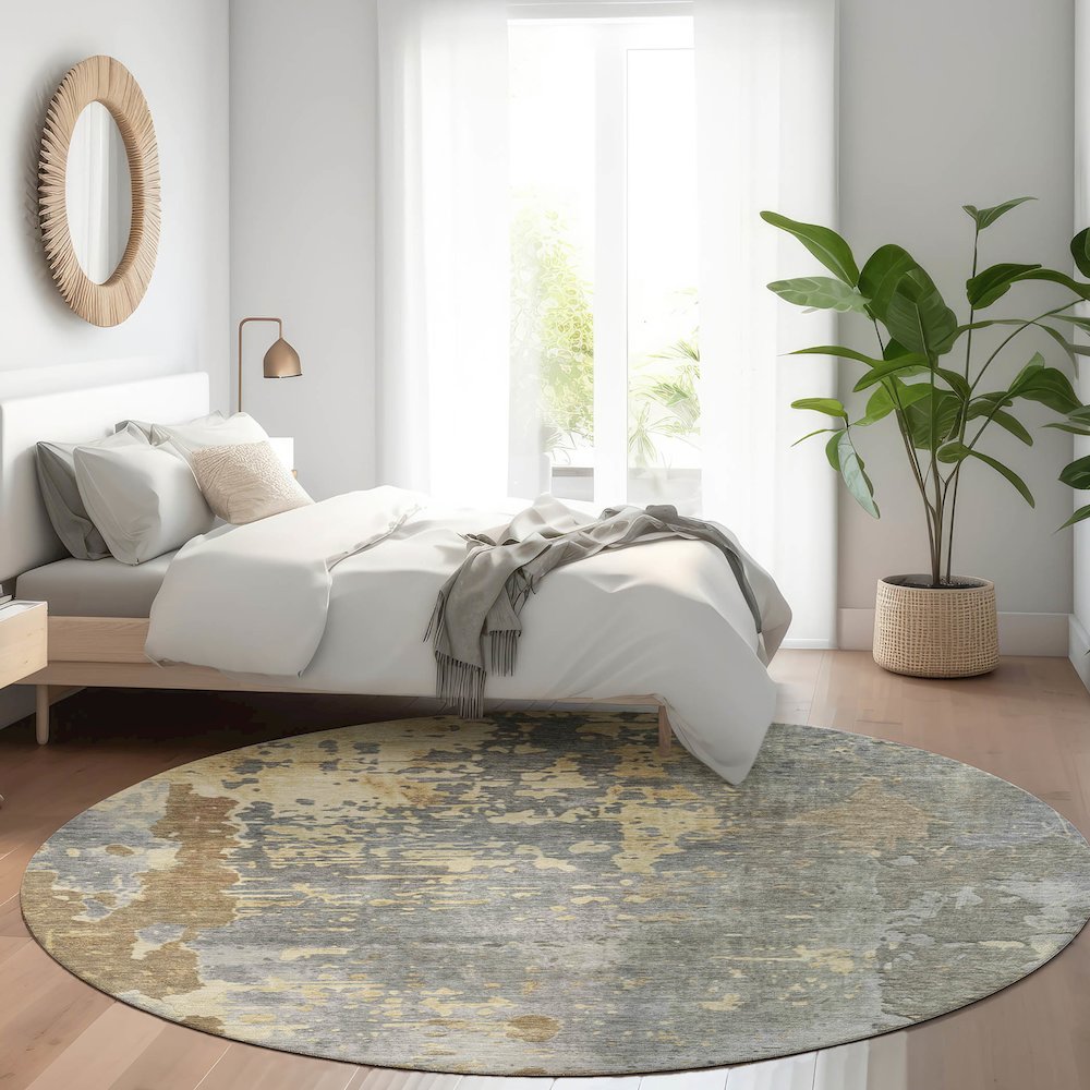 Luxury Washable Indoor/Outdoor Kochi Pewter 8' x 8' Round Rug