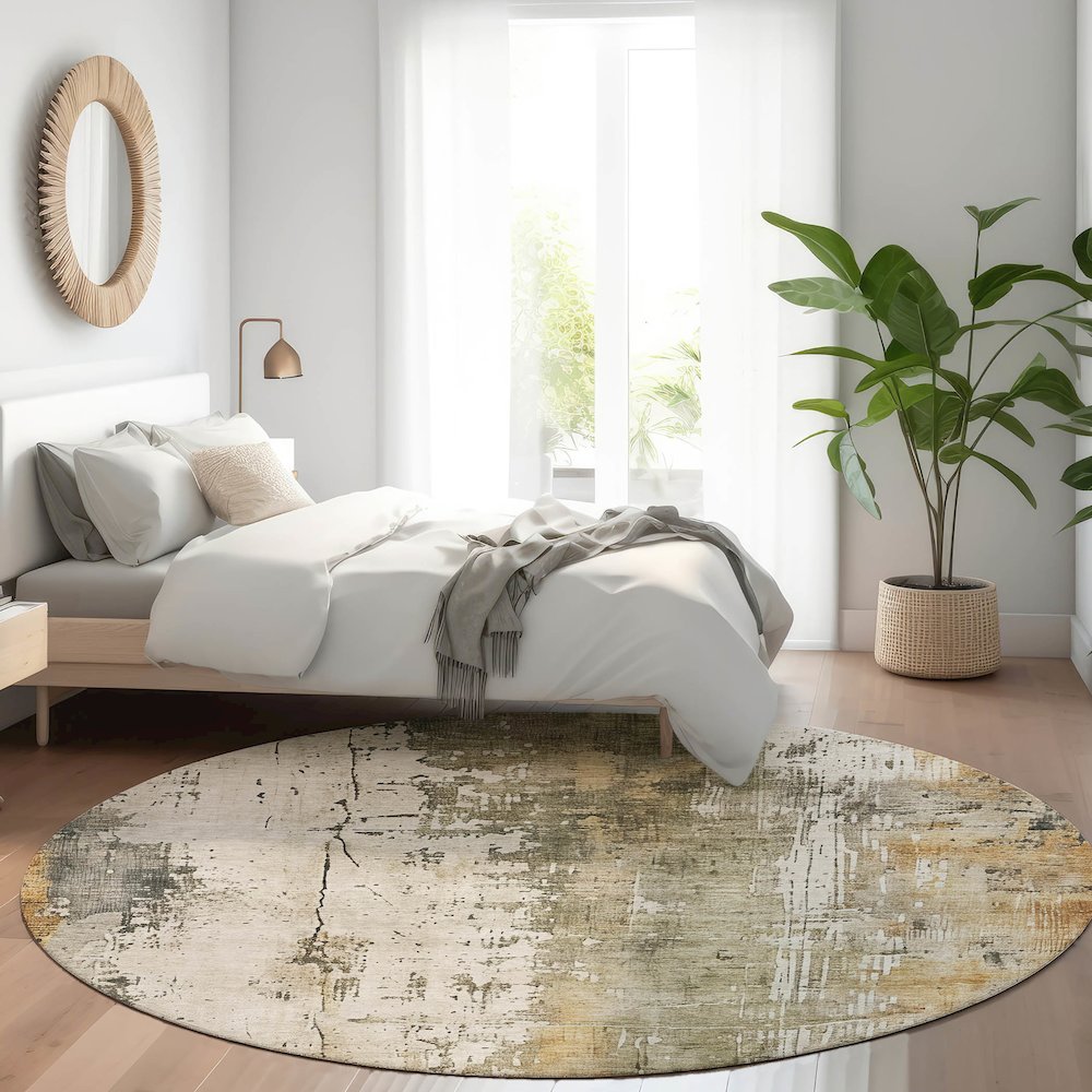 Luxury Washable Indoor/Outdoor Kochi Putty 8' x 8' Round Rug