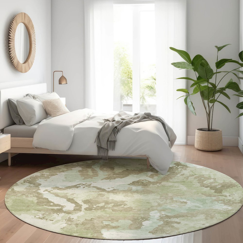 Luxury Washable Indoor/Outdoor Kochi Aloe 8' x 8' Round Rug
