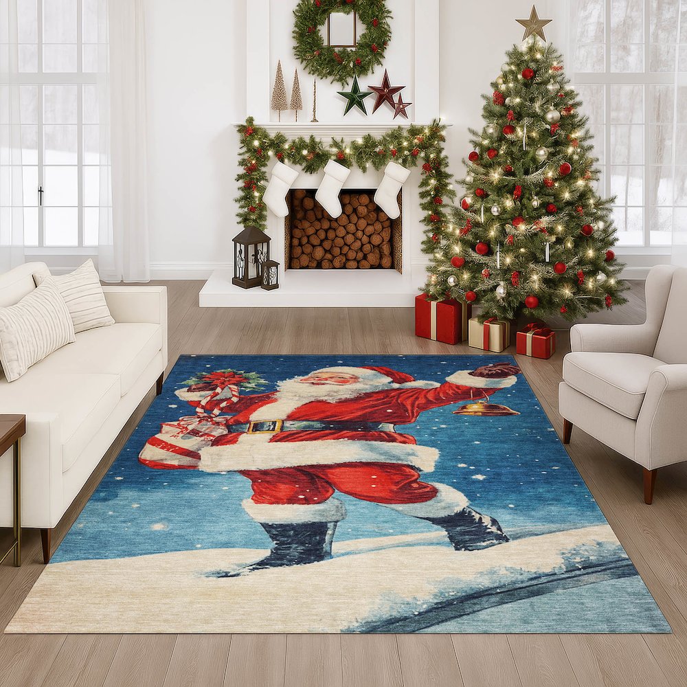 Luxury Washable Indoor/Outdoor Merry & Bright Blue 2'6" x 3'10" Rug