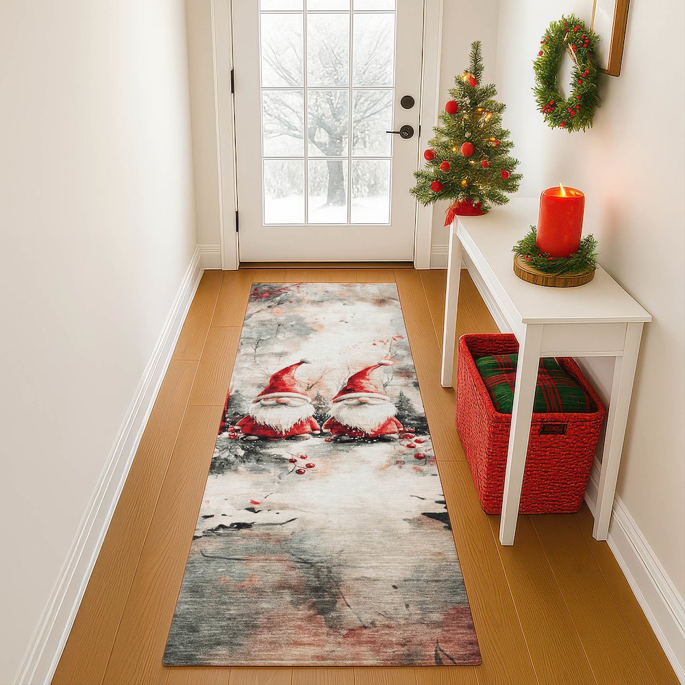 Luxury Washable Indoor/Outdoor Merry & Bright Ivory 2'3" x 7'6" Runner Rug