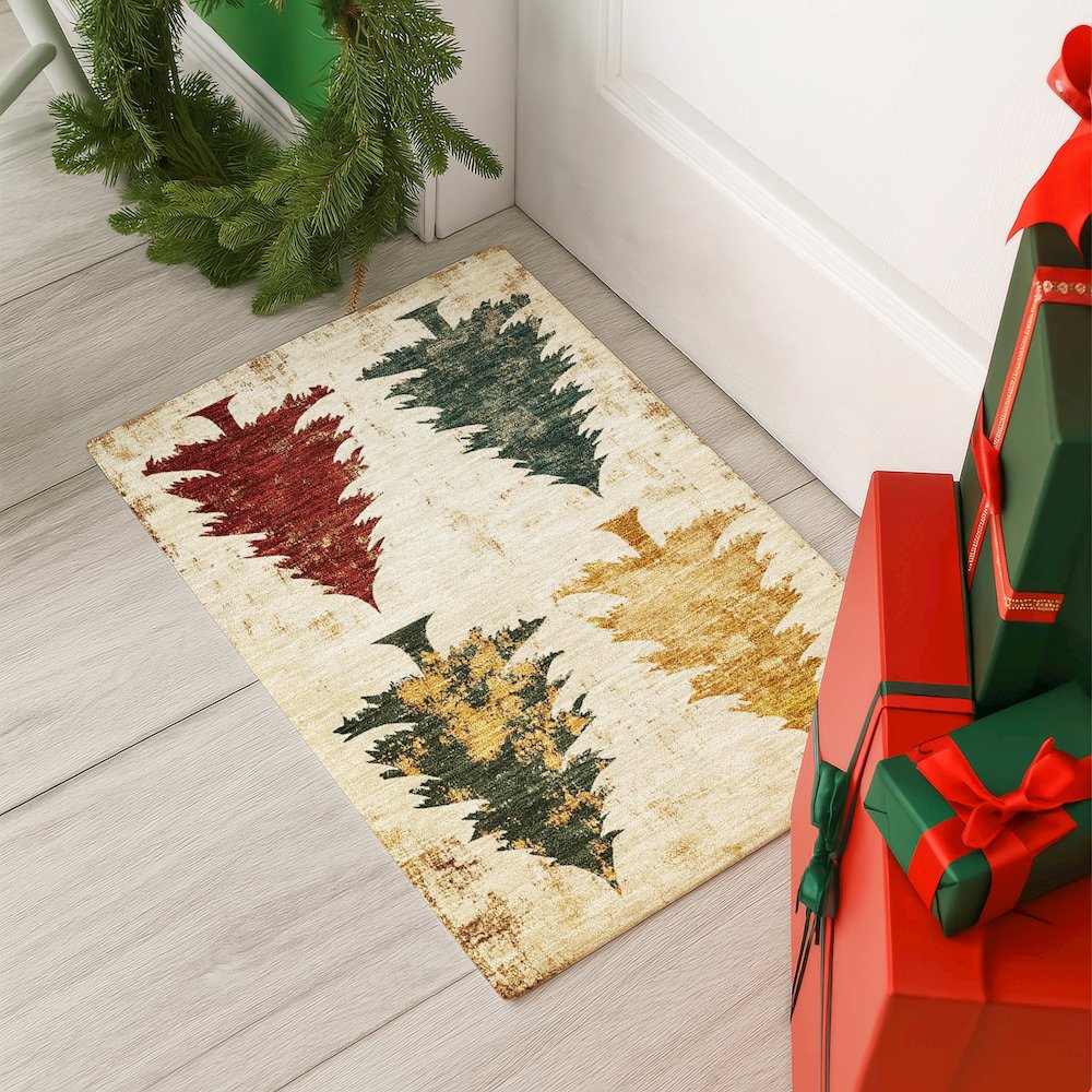 Luxury Washable Indoor/Outdoor Merry & Bright Ivory 1'8" x 2'6" Rug