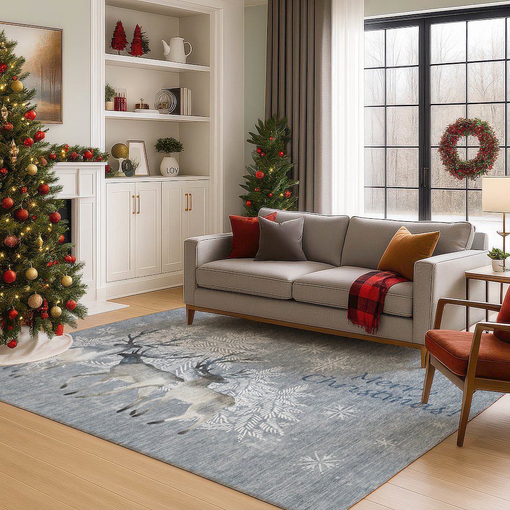 Luxury Washable Indoor/Outdoor Merry & Bright Gray 2'6" x 3'10" Rug