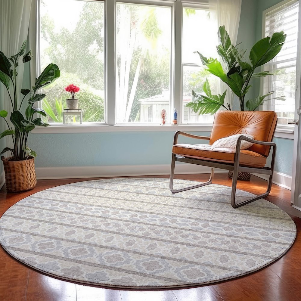 Machine Washable Indoor/Outdoor Neo Ivory 8' x 8' Round Rug