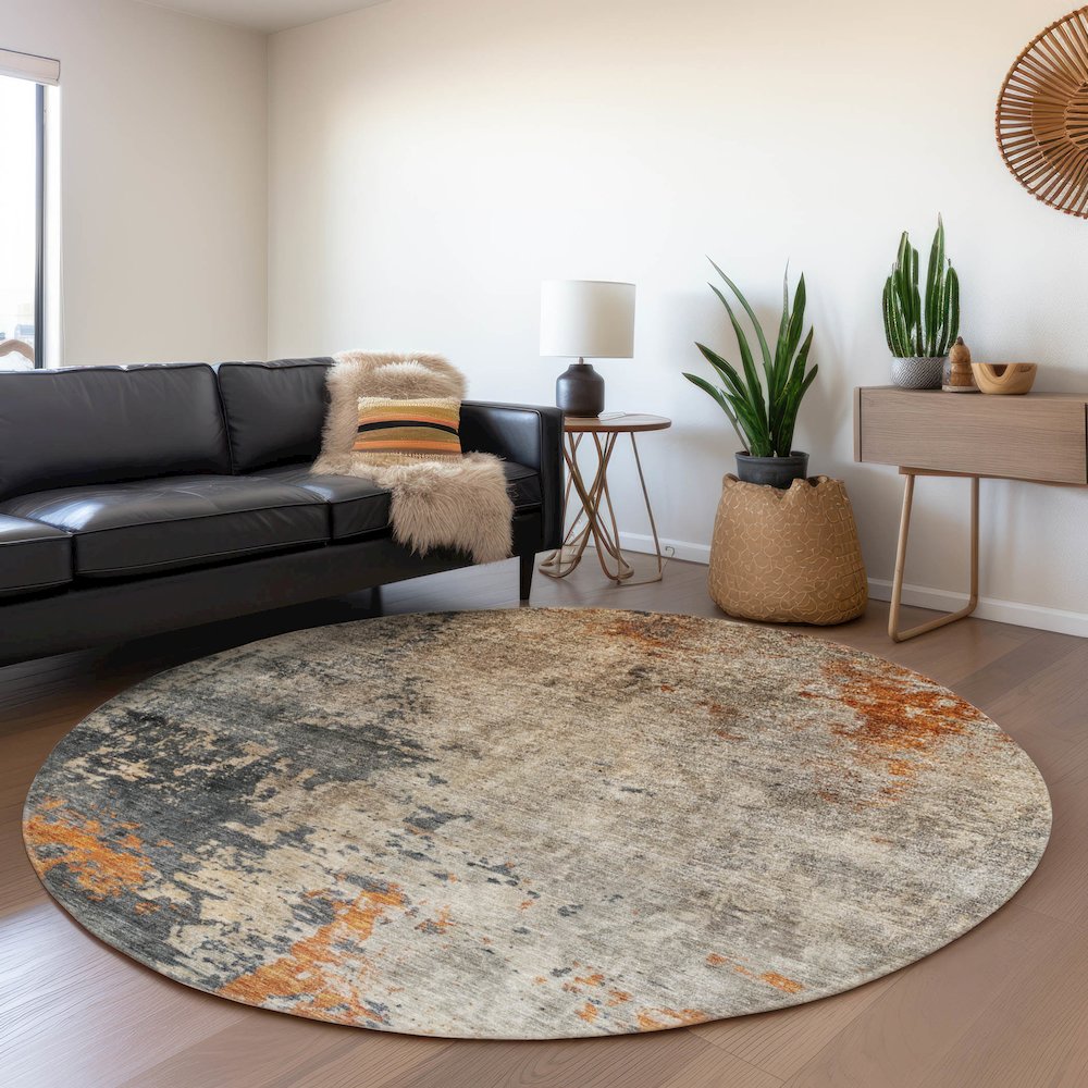 Indoor/Outdoor Nouveau Khaki 8' x 8' Round Rug