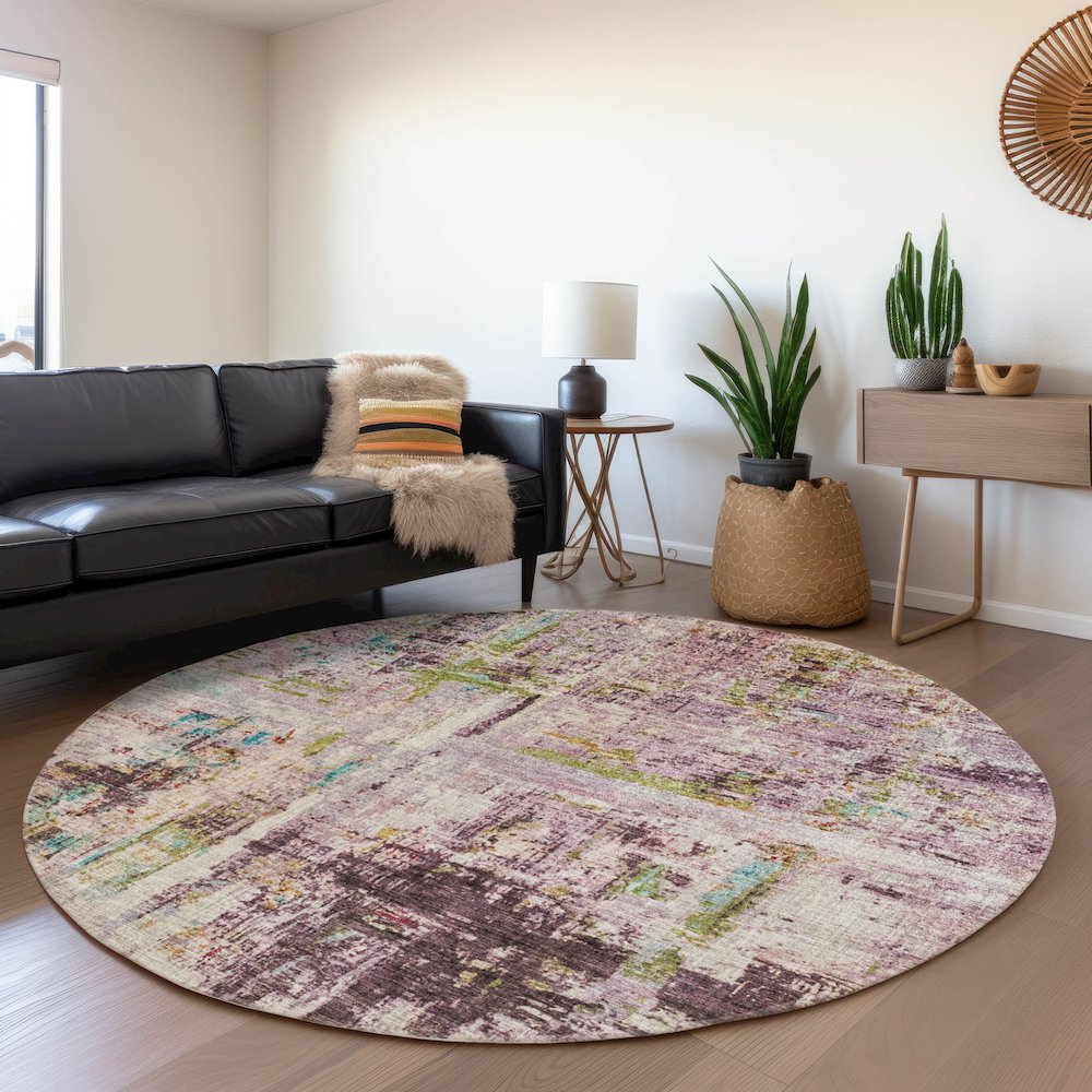 Indoor/Outdoor Nouveau Lavender 8' x 8' Round Rug