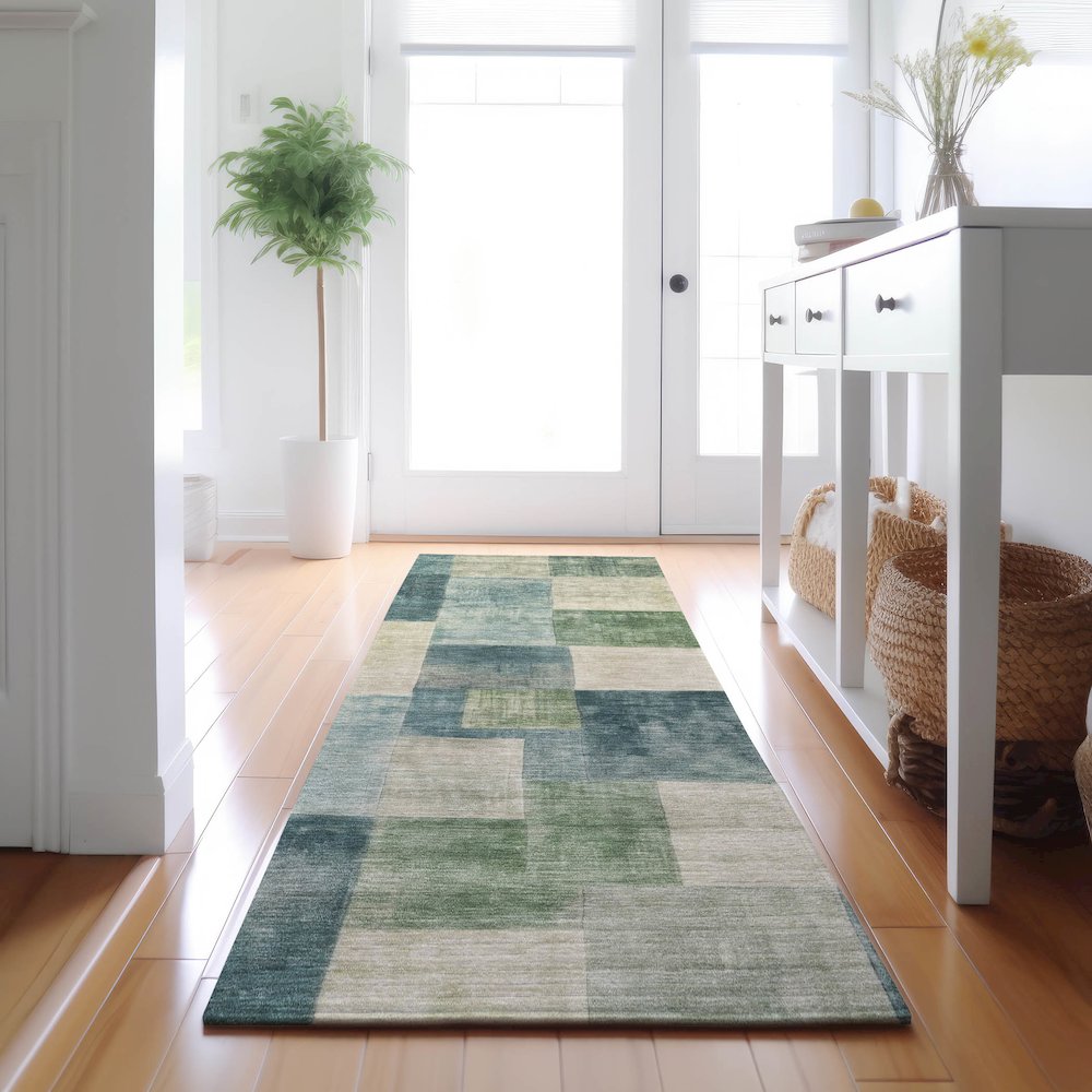 Machine Washable Indoor/Outdoor Pacifica Seafoam 2'3" x 7'6" Runner Rug