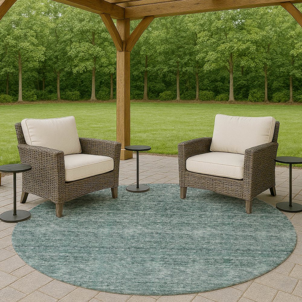 Luxury Washable Indoor/Outdoor Soft Essentials SE1 Teal 8' x 8' Rug
