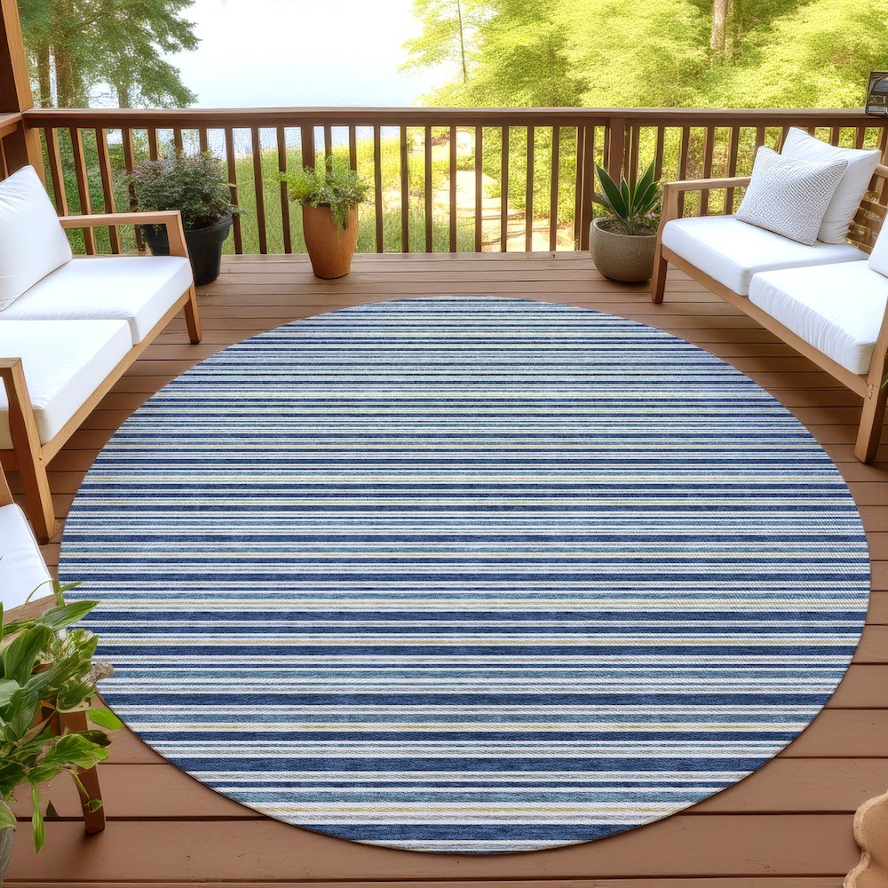 Luxury Washable Indoor/Outdoor Soft Essentials SE2 Blue 8' x 8' Rug
