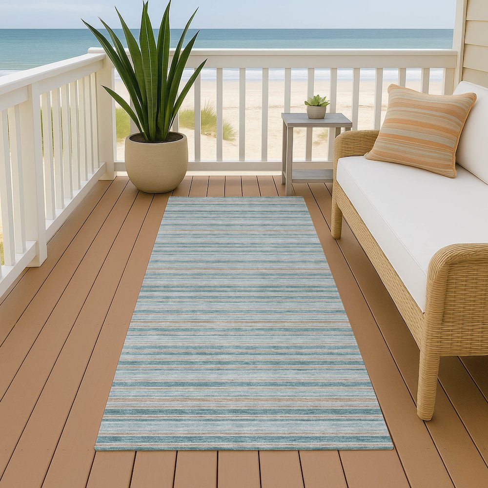 Luxury Washable Indoor/Outdoor Soft Essentials SE2 Teal 2'3" x 7'6" Runner Rug