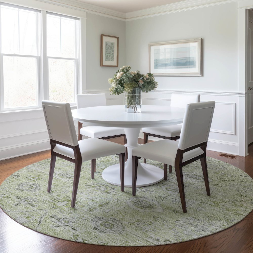 Luxury Washable Indoor/Outdoor Solace Aloe 8' x 8' Round Rug