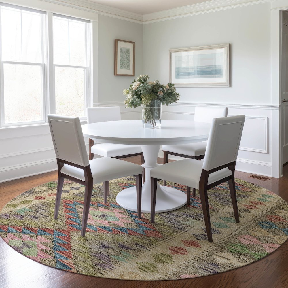 Luxury Washable Indoor/Outdoor Solace Green 8' x 8' Round Rug