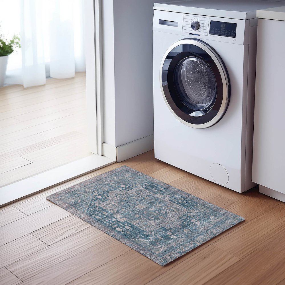 Luxury Washable Indoor/Outdoor Solace Blue 1'8" x 2'6" Rug