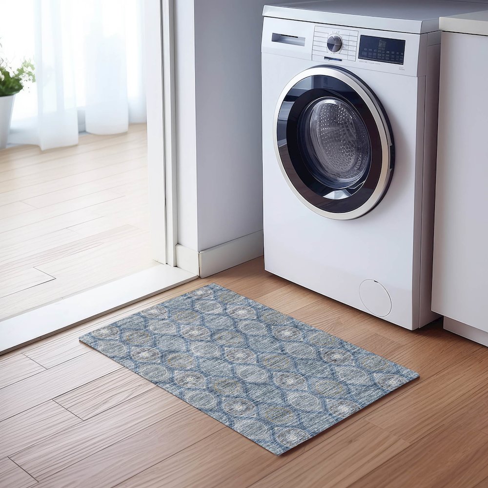 Luxury Washable Indoor/Outdoor Solace Navy 1'8" x 2'6" Rug