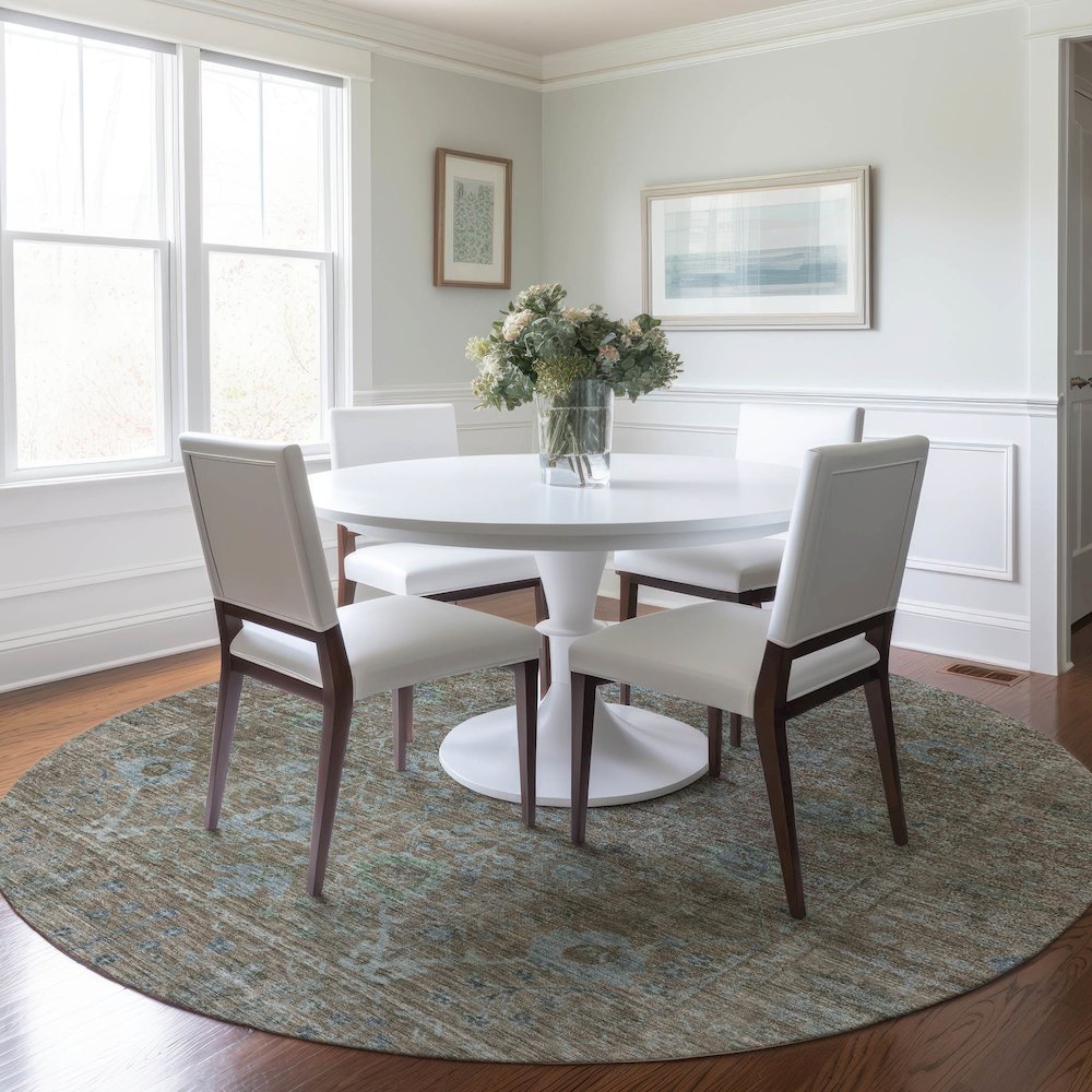 Luxury Washable Indoor/Outdoor Solace Brown 8' x 8' Round Rug