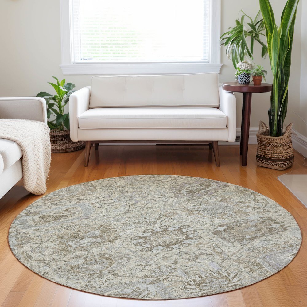 Luxury Washable Indoor/Outdoor Tabrook Ivory 8' x 8' Round Rug