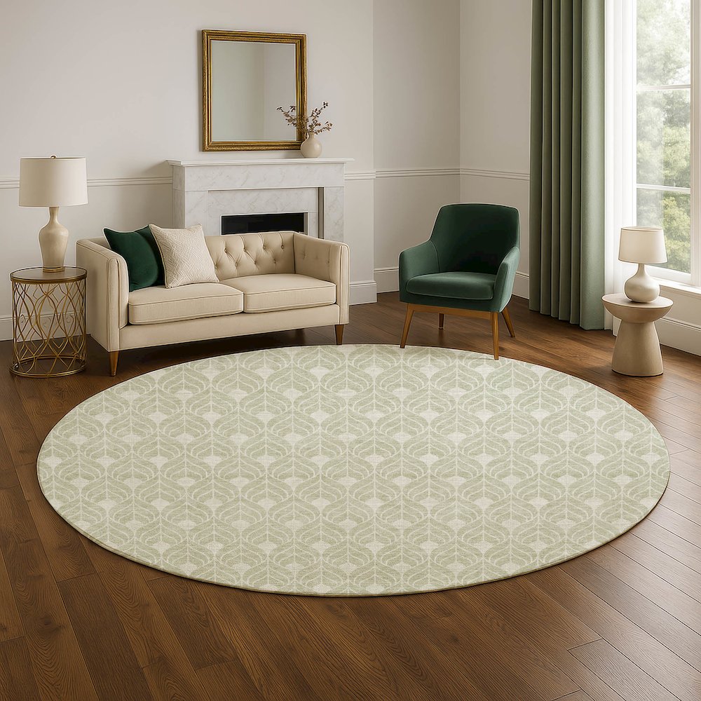 Luxury Washable Indoor/Outdoor The Reserve Celery 8' x 8' Round Rug