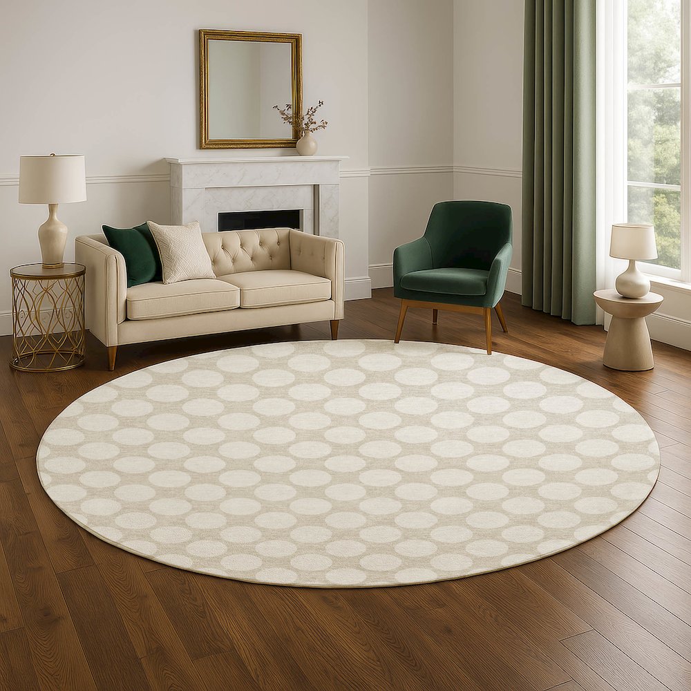 Luxury Washable Indoor/Outdoor The Reserve Beige 8' x 8' Round Rug