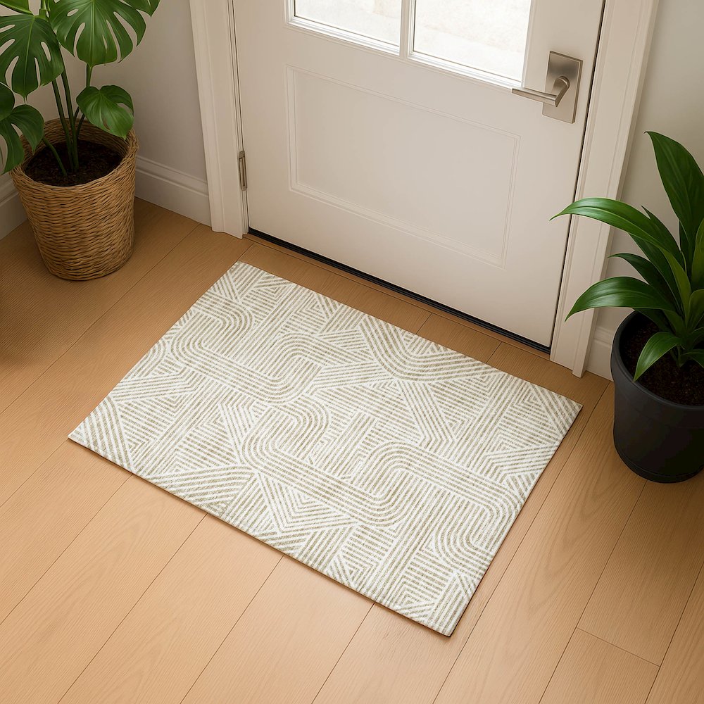 Luxury Washable Indoor/Outdoor The Reserve Putty 1'8" x 2'6" Rug
