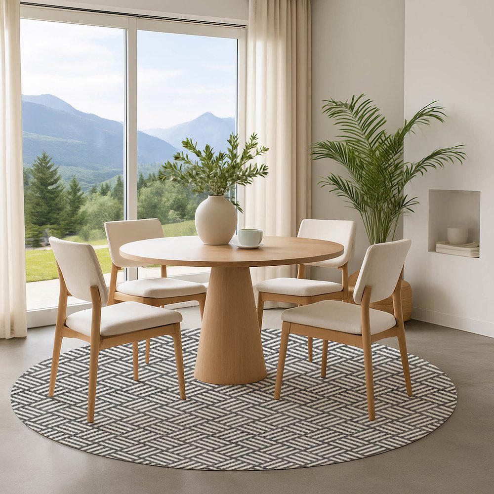 Luxury Washable Indoor/Outdoor The Reserve Charcoal 8' x 8' Round Rug
