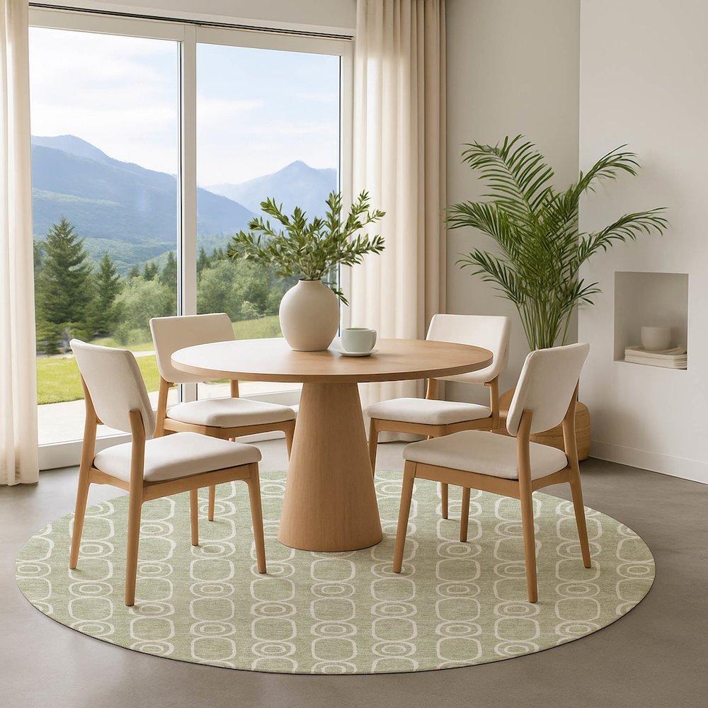 Luxury Washable Indoor/Outdoor The Reserve Celery 8' x 8' Round Rug