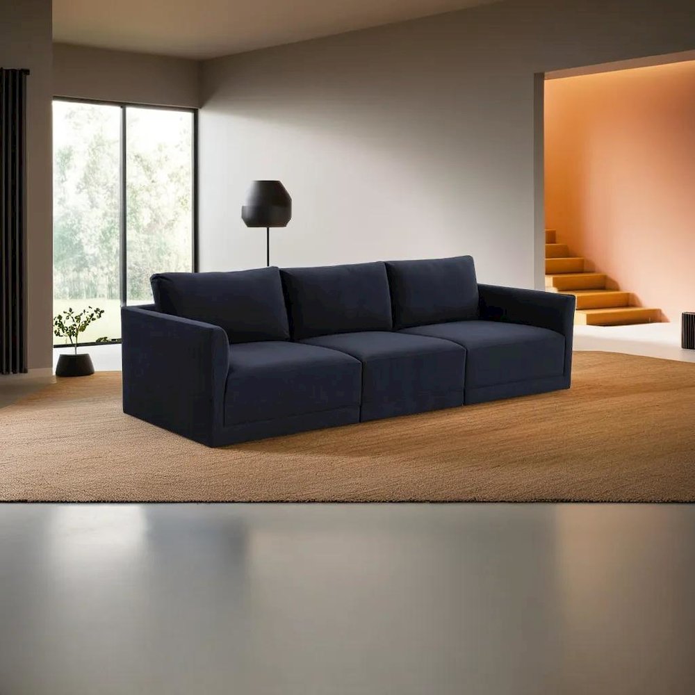 Elegant Modular Sofa in Navy Velvet with Plywood Frame for Modern Living