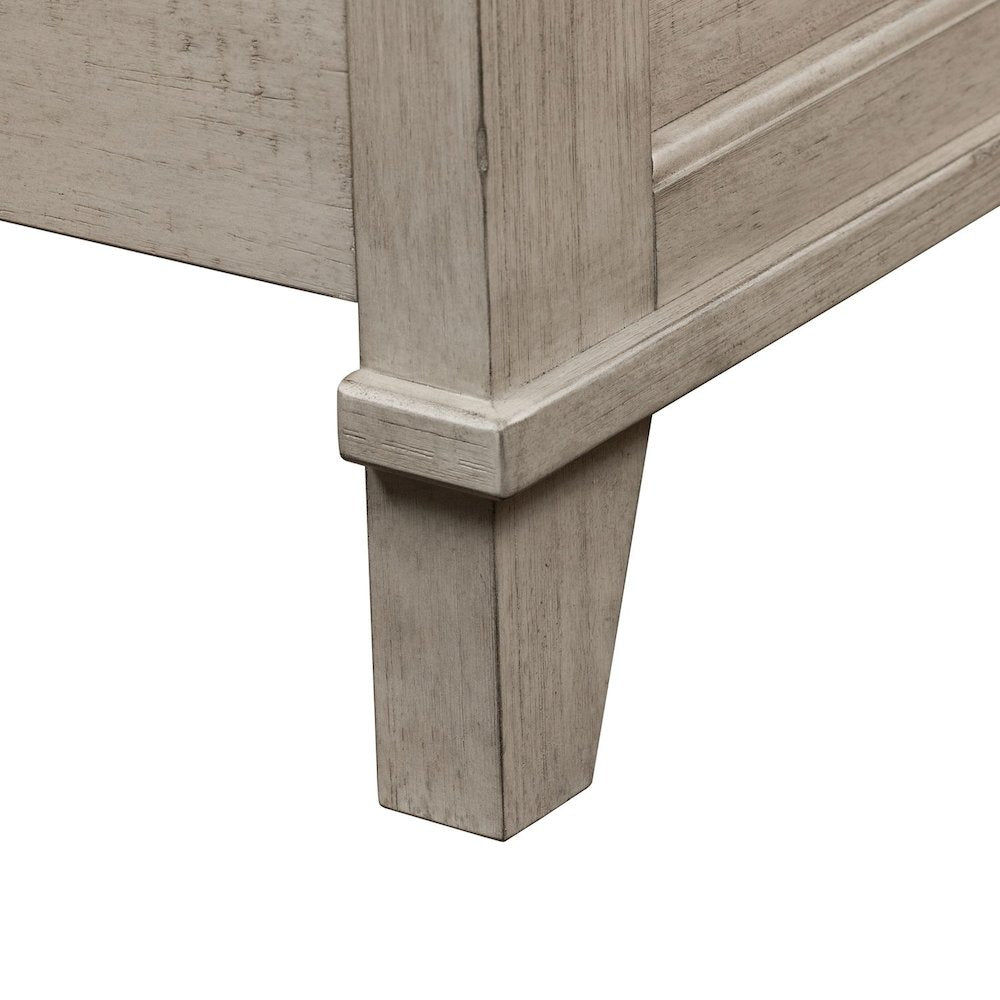 Ivy Hollow Queen Mantle Bed in Weathered Linen Finish w/ Dusty Taupe Tops
