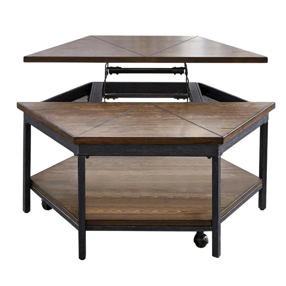 Mocha Hexagon Lift-Top Cocktail Table with Sturdy Construction and Modern Design