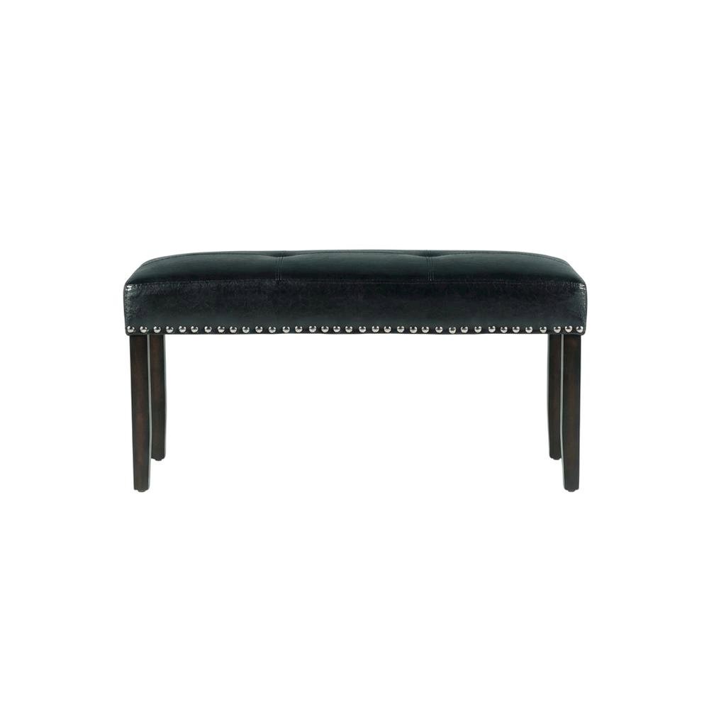 Ebony Wood Finish Dining Bench with Black Vinyl Seat, Stylish and Durable