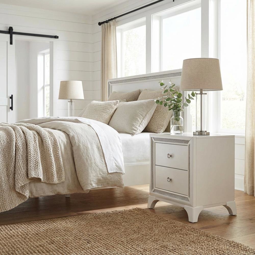Pearl Finish Nightstand with Elegant Illuminating Design for Bedroom
