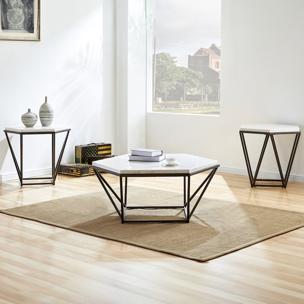Corvus White Marble Hexagon 3pc Set