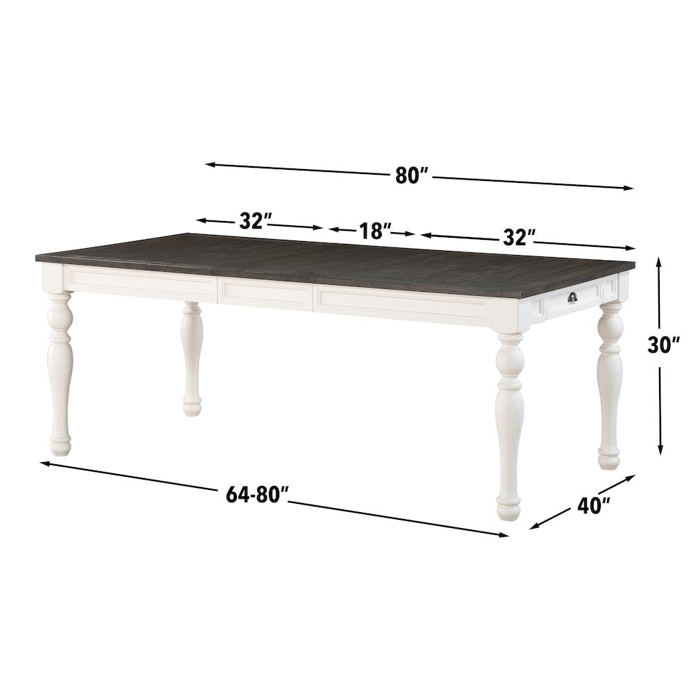 Acacia and Mango Wood Farmhouse Kitchen Dining Table 6 Piece Set, White