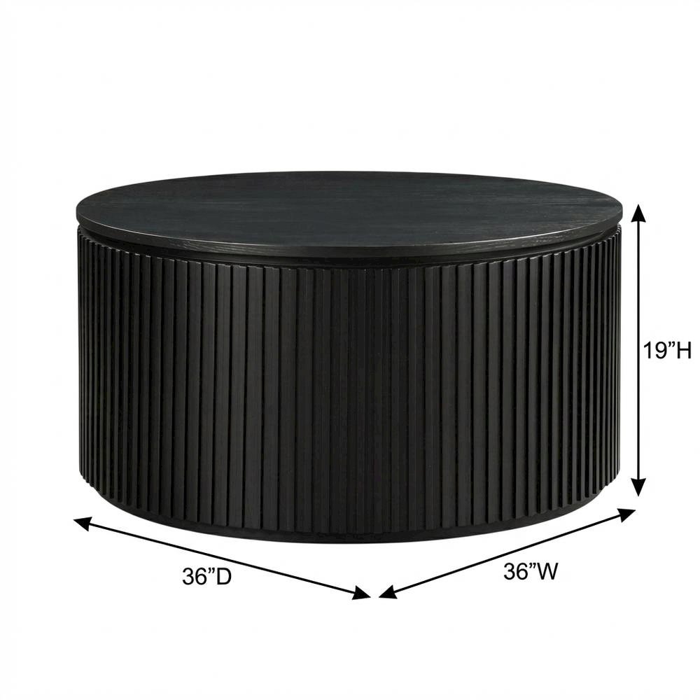 Round Coffee Table with Casters in Black Finish, Modern Stylish Design