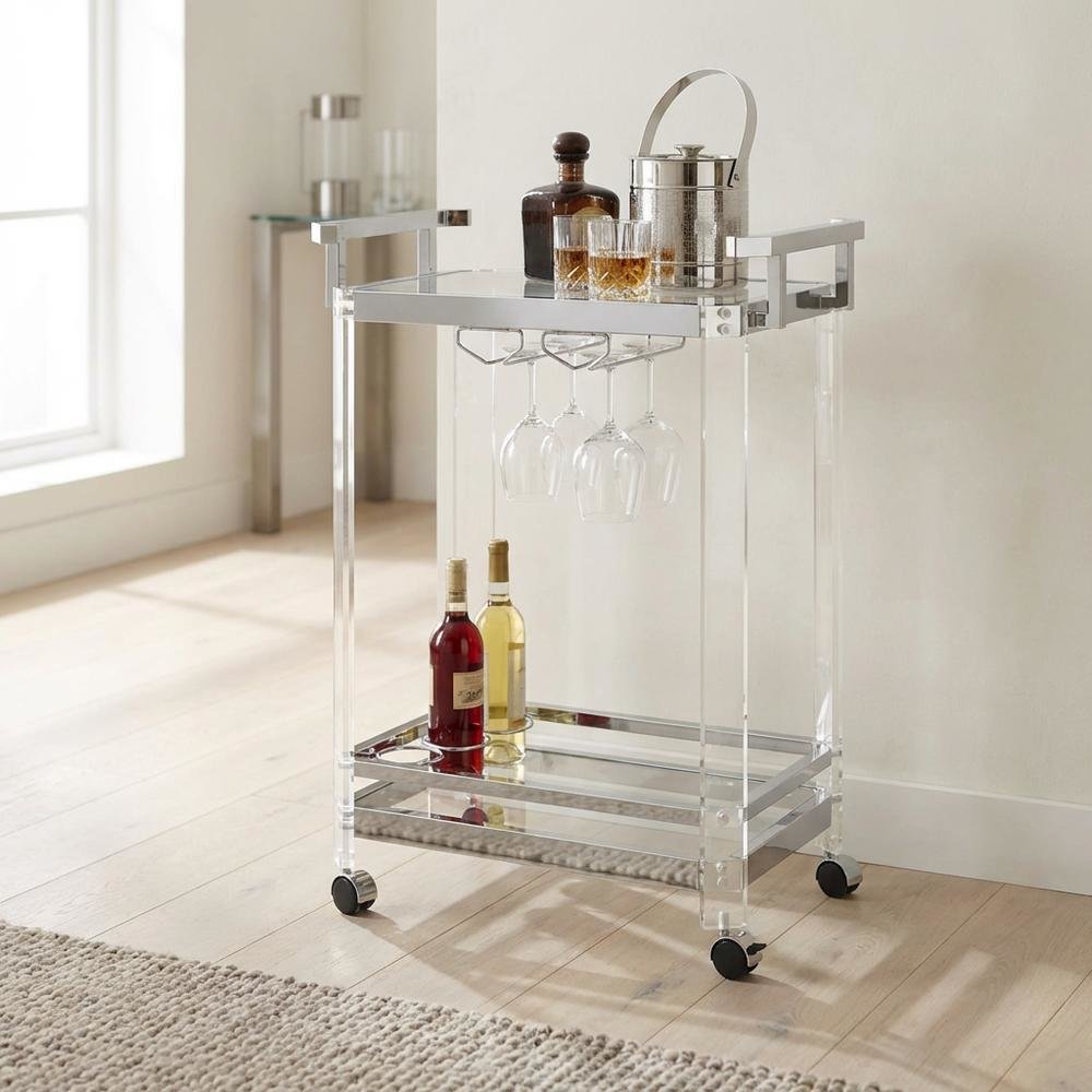 Chrome Kitchen Server Cart with Sturdy Metal Frame and Modern Design