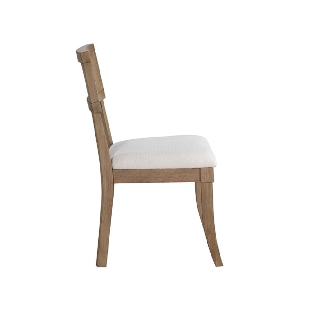 Cane Side Chairs, Upholstered Seat, Wood Trimmed Back, Set of 2