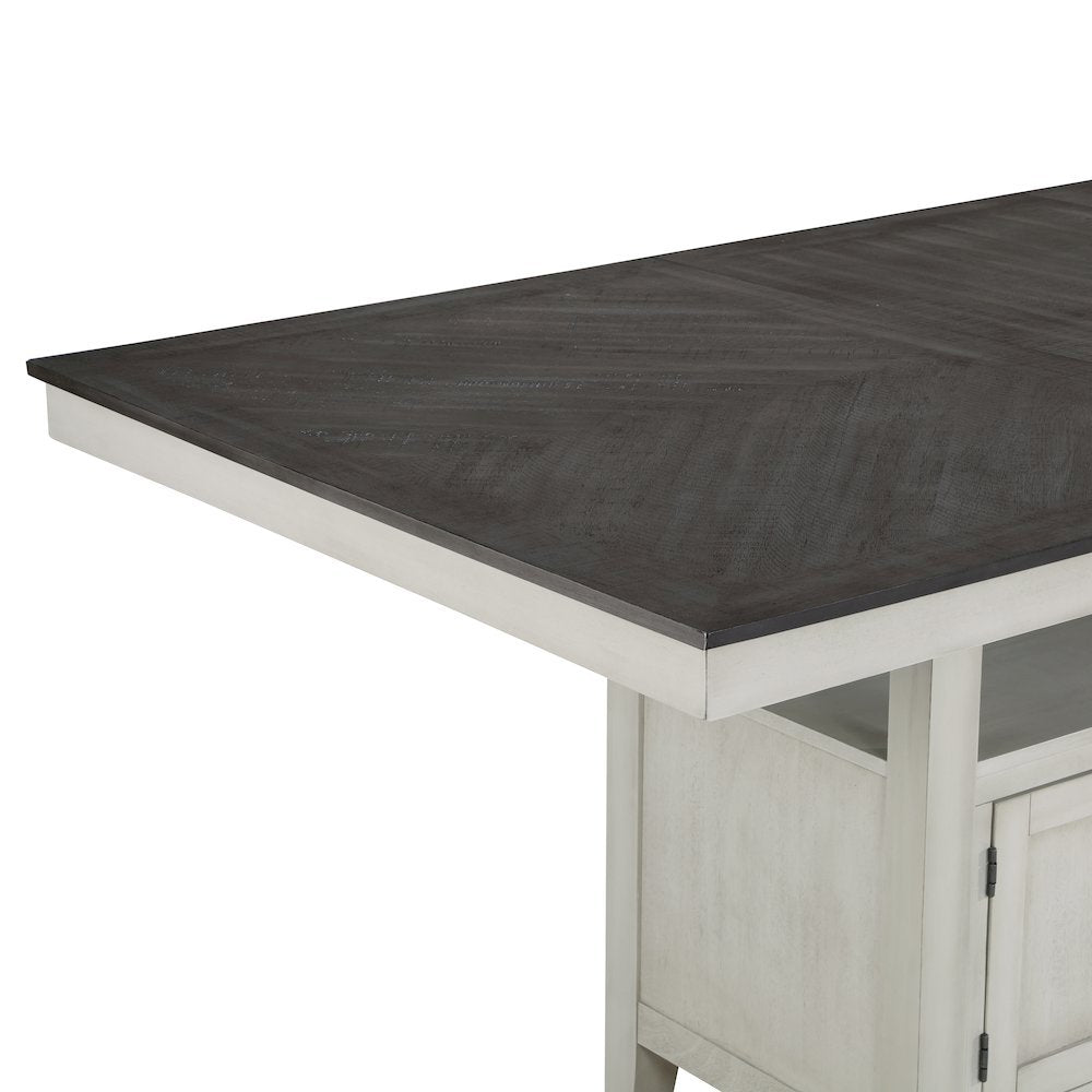 Modern Counter Table, Chevron Pattern Top, Hidden Storage Base, Black