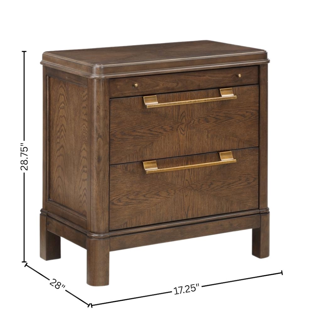 Warm Brown Walnut Finished 2 Drawer Nightstand with Pull-out Shelf