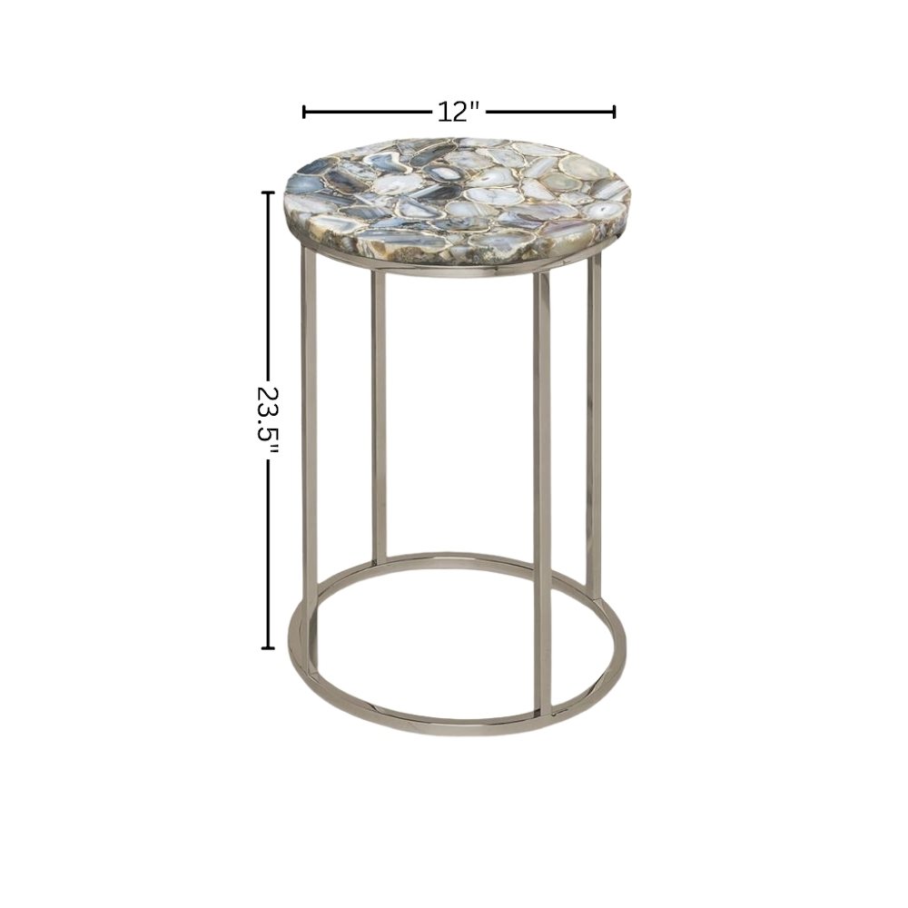 Nesting Side Tables – Living Room Tables with Agate Stone Tops and Wood Detail