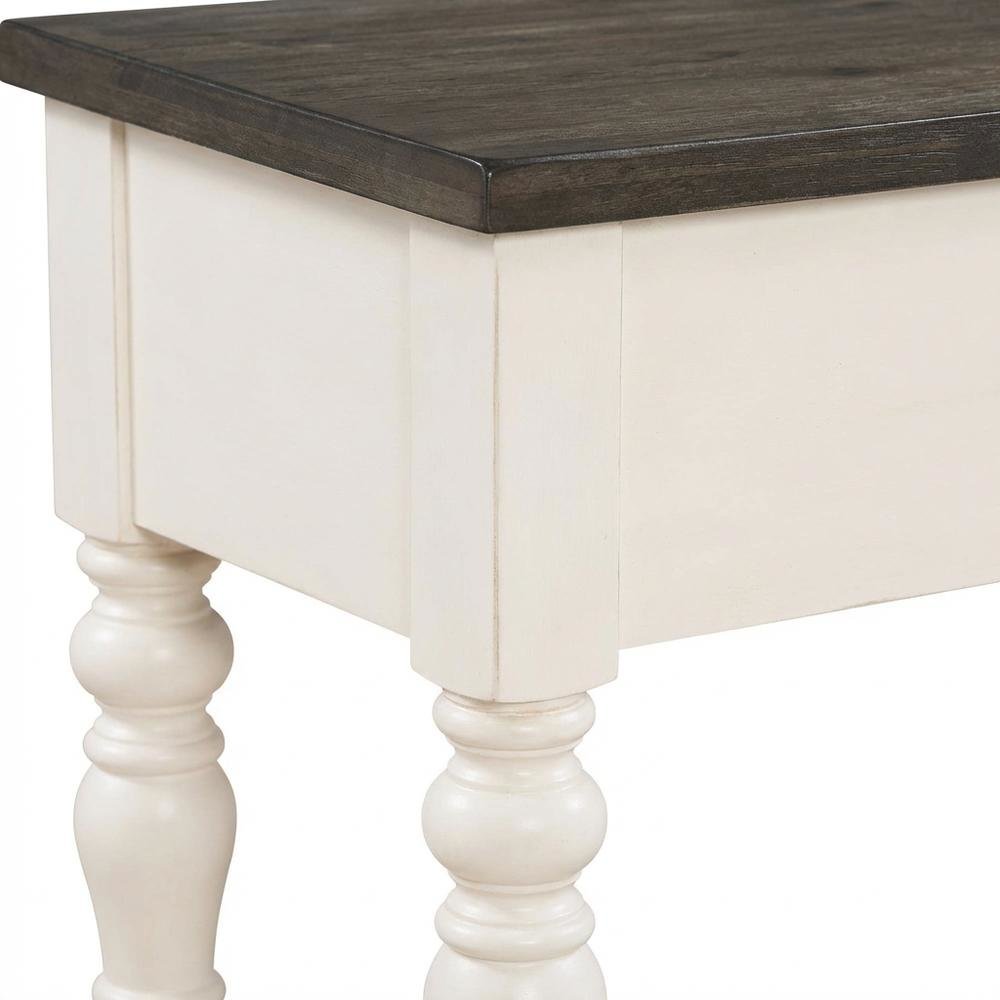 Two Tone Storage Bench with Ivory and Dark Oak Finish, Durable Main Seat