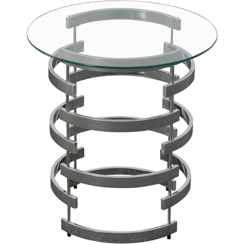 Contemporary End Table, Round Glass Top, Chrome Base, Gray