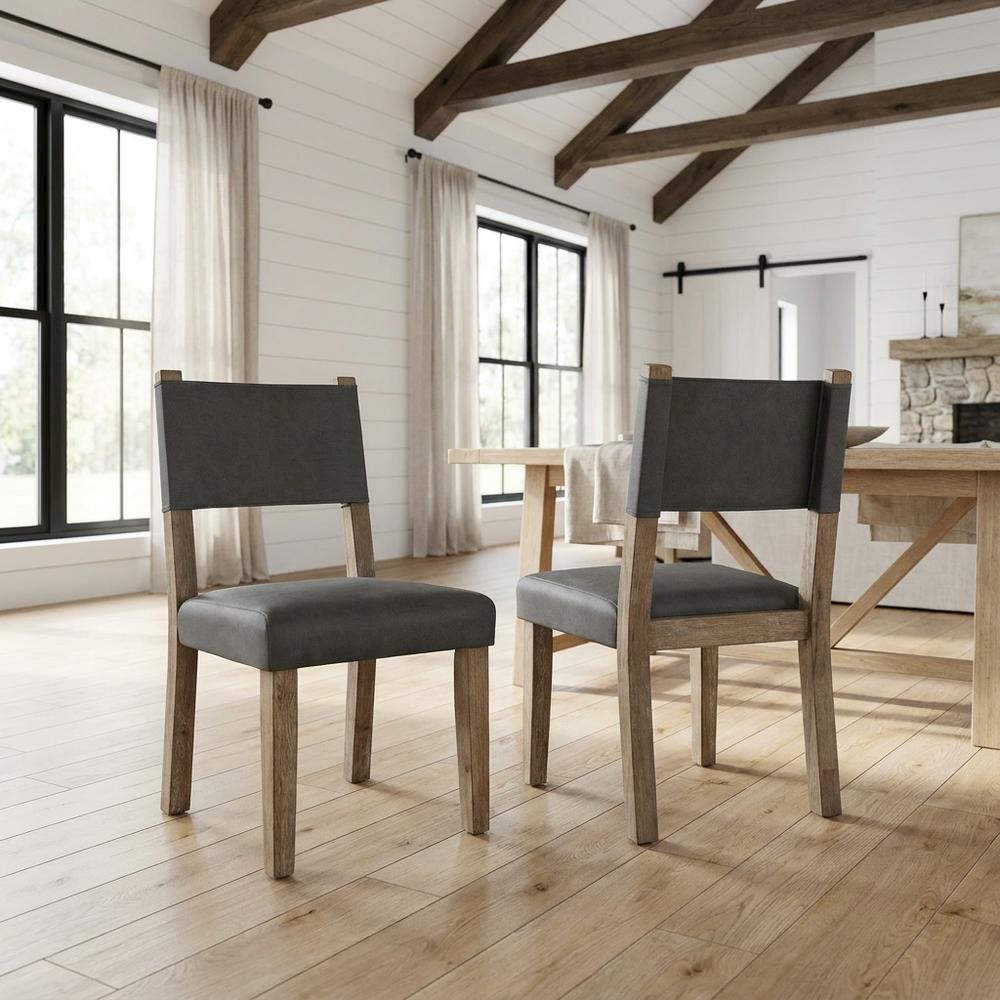 Rubberwood Dining Side Chair with Faux Leather Seat, Brown