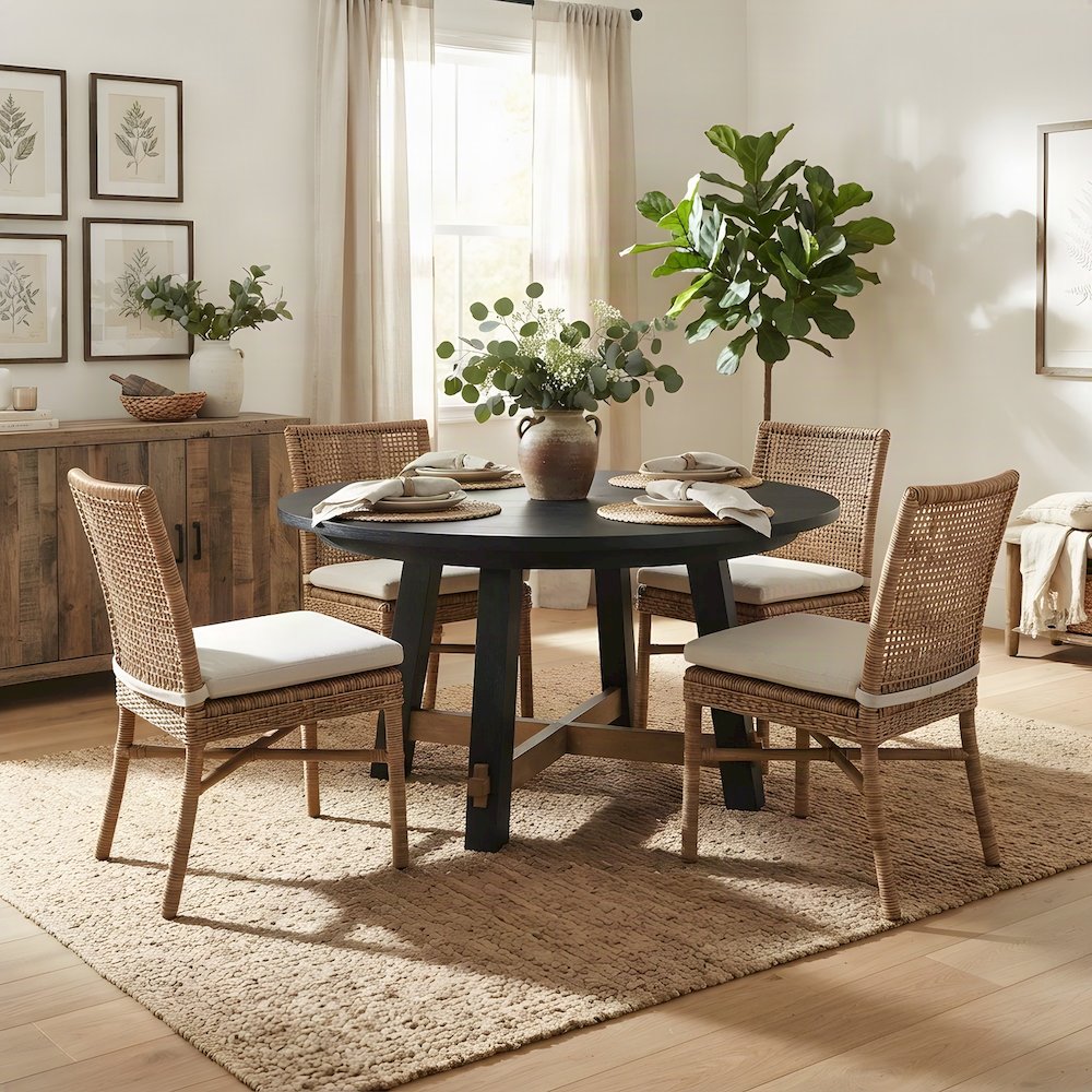 Rubberwood and MDF Round Dining Table, Pedestal Kitchen Table, Black