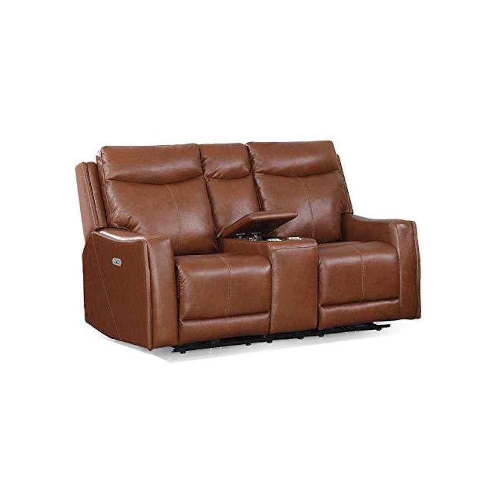 Power Loveseat Console Recliner - Caramel Leather, Caramel Leather