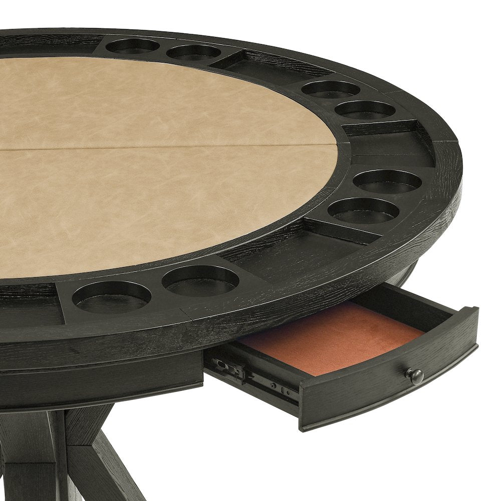 Rylie Counter Table with Game Top, Black Finish with Sand Vegan Leather