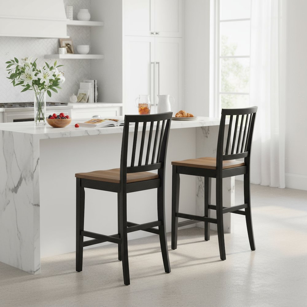 Solid Wood Counter Chairs, Mortise-and-Tenon Joinery, 24 Inch Seat, Set of 2