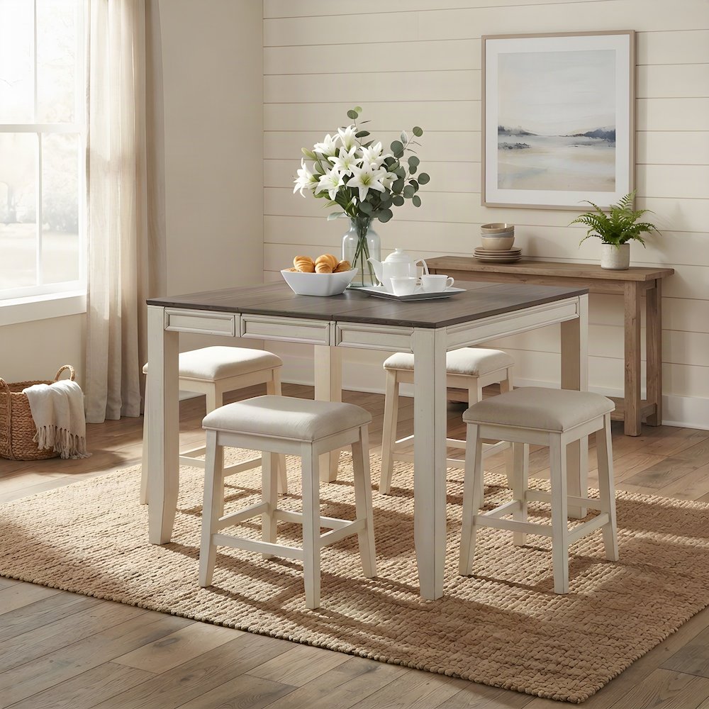 Rubberwood Bar Table with Acacia Top, Counter Height Pub Table, Gray
